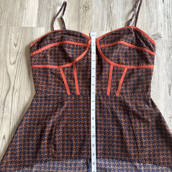 Sugarlips Blue And Orange Houndstooth Peplum Bustier Camisole Blouse Size Small - Picture 5 of 9